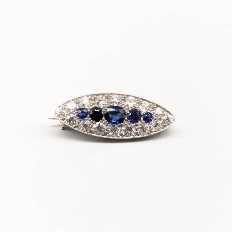Pamono Brooch in 14 Karat Gold with Cut Diamonds and Blue Sapphires> Brooches