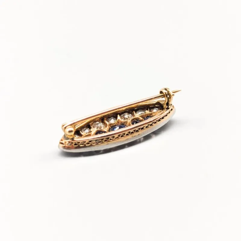 Pamono Brooch in 14 Karat Gold with Cut Diamonds and Blue Sapphires> Brooches