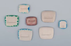 Pamono Brooches in Glazed Stoneware in Blue and Green Shades from Ole Bjørn Krüger, 1960s, Set of 7