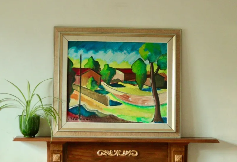 Pamono Bror Göransson, Neighbourhood, 1960s, Oil on Canvas, Framed> Mid-Century