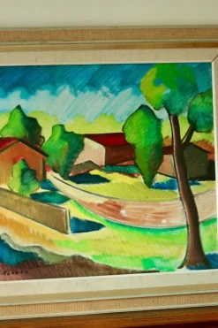 Pamono Bror Göransson, Neighbourhood, 1960s, Oil on Canvas, Framed><noscript><img width=