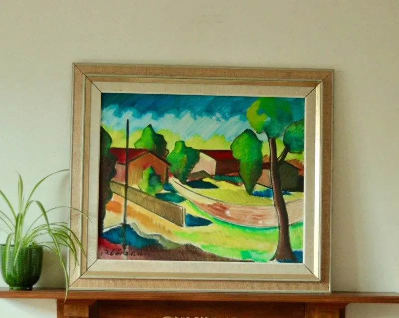 Pamono Bror Göransson, Neighbourhood, 1960s, Oil on Canvas, Framed> Mid-Century