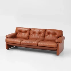 Pamono Brown Leather 3-Seater Sofa Coronado by Tobia Scarpa for B&b Italia, Italy, 1960s> Couches & Sofas