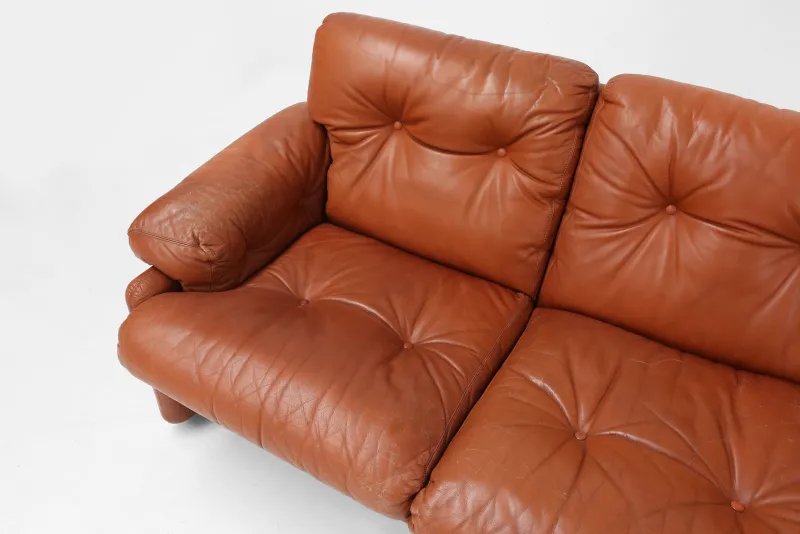 Pamono Brown Leather 3-Seater Sofa Coronado by Tobia Scarpa for B&b Italia, Italy, 1960s> Couches & Sofas