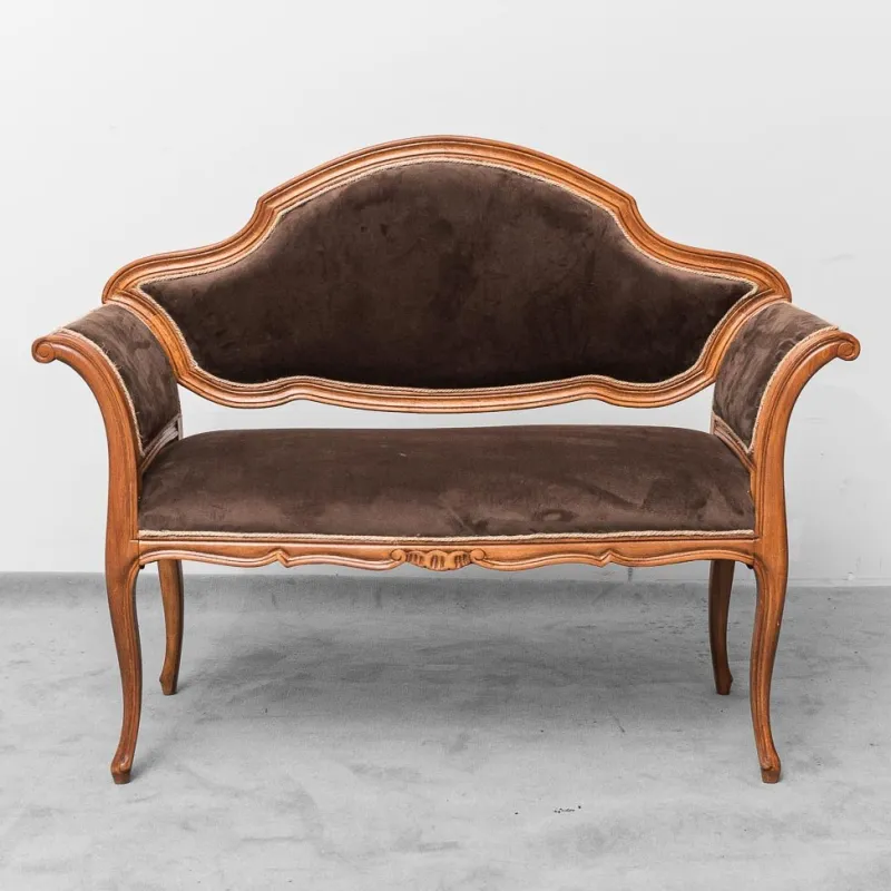 Pamono Brown Velvet and Wood Entrance Sofa Bench, 1950s> Benches