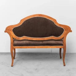 Pamono Brown Velvet and Wood Entrance Sofa Bench, 1950s><noscript><img width=