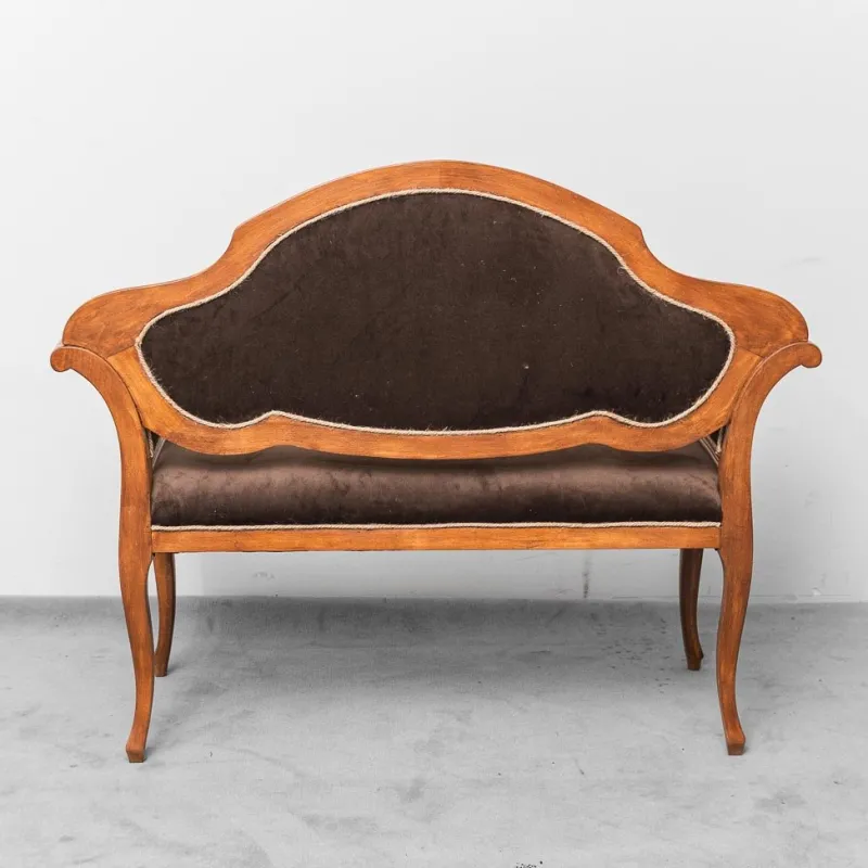 Pamono Brown Velvet and Wood Entrance Sofa Bench, 1950s> Benches