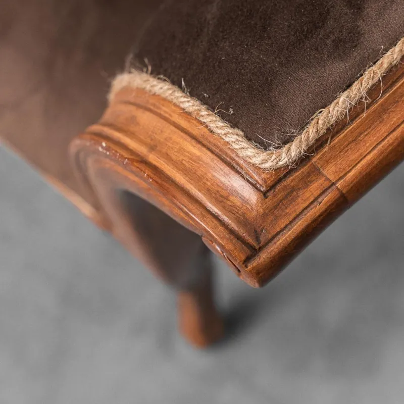 Pamono Brown Velvet and Wood Entrance Sofa Bench, 1950s> Benches