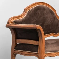Pamono Brown Velvet and Wood Entrance Sofa Bench, 1950s><noscript><img width=