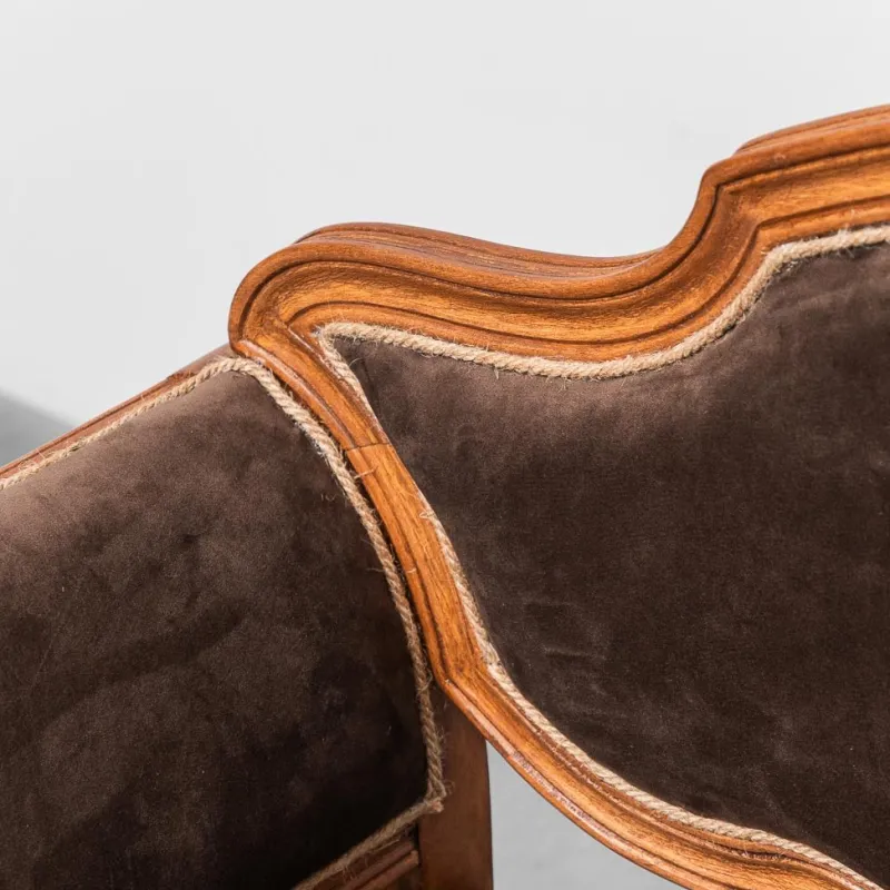 Pamono Brown Velvet and Wood Entrance Sofa Bench, 1950s> Benches
