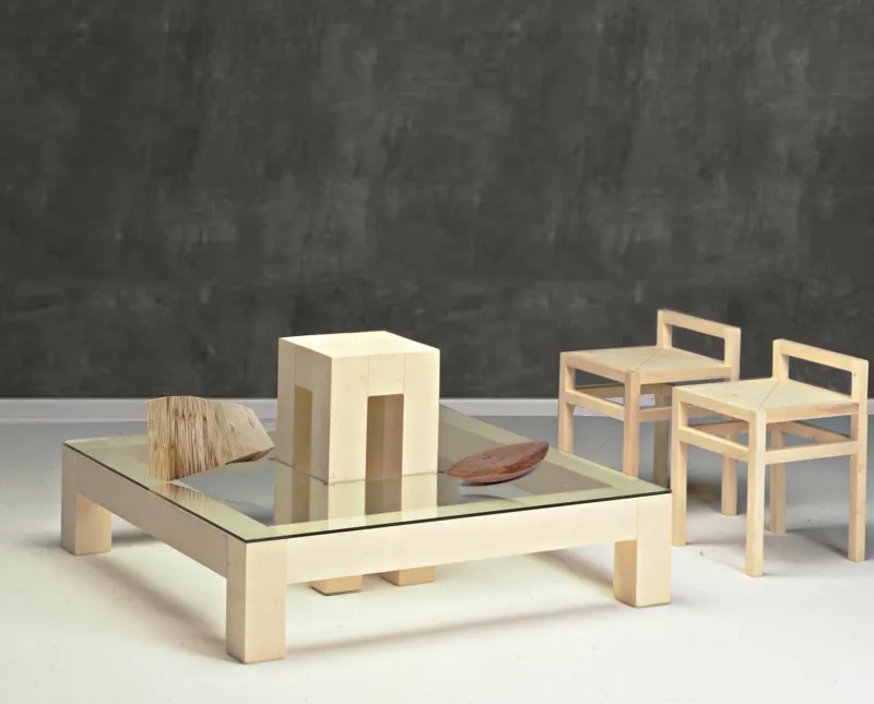 Pamono Brunelleschi Maple Coffee Table and Chairs by Ferdinando Meccani, Set of 5> Tables
