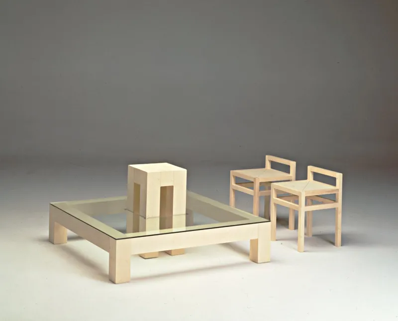 Pamono Brunelleschi Maple Coffee Table and Chairs by Ferdinando Meccani, Set of 5> Tables