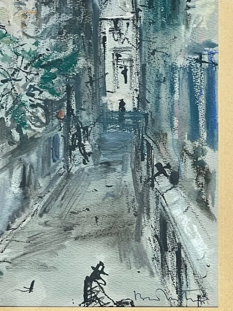 Pamono Bruno Martini, Urban Landscape, 20th Century, Watercolor Painting> Work On Paper