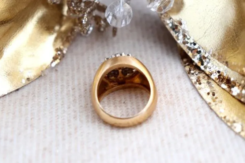 Pamono Brushed Gold Ring with Diamonds in Brilliant Cut> Rings