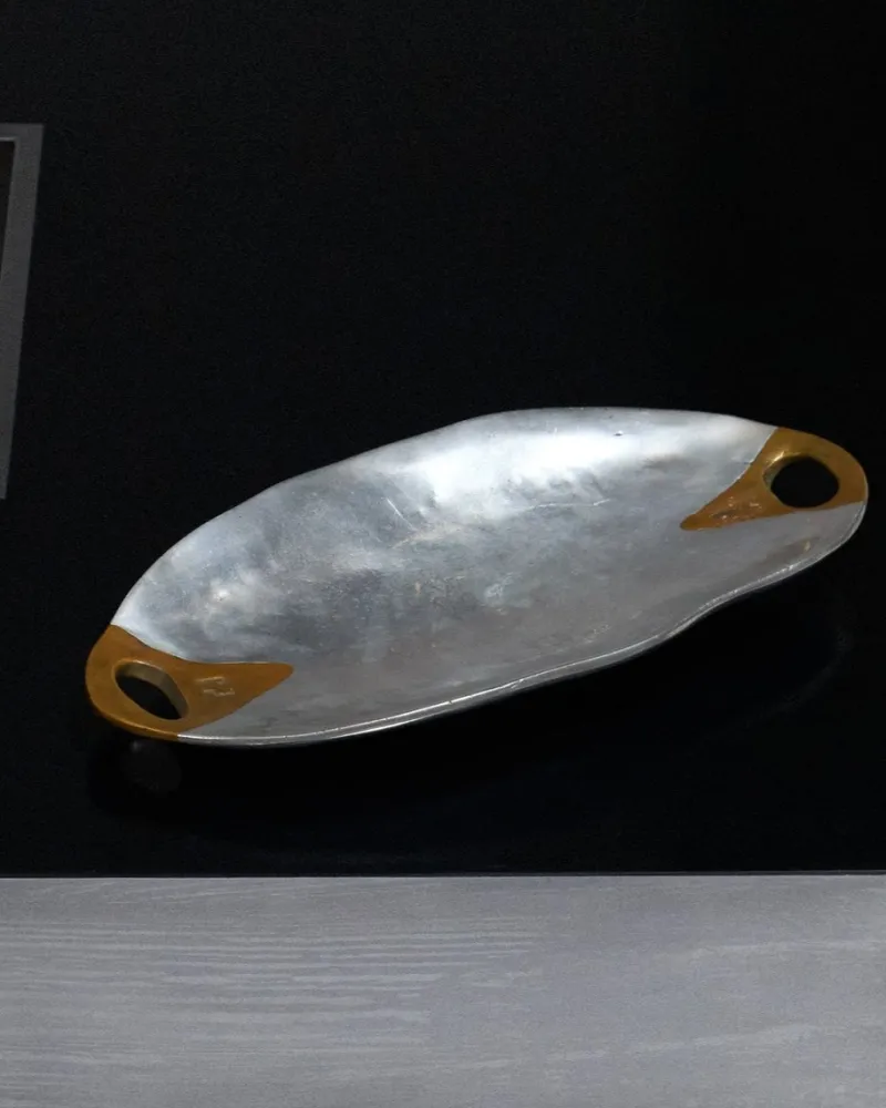 Pamono Brutalist Aluminum and Brass Tray from David Marshall, 1980s> Trays
