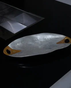 Pamono Brutalist Aluminum and Brass Tray from David Marshall, 1980s><noscript><img width=