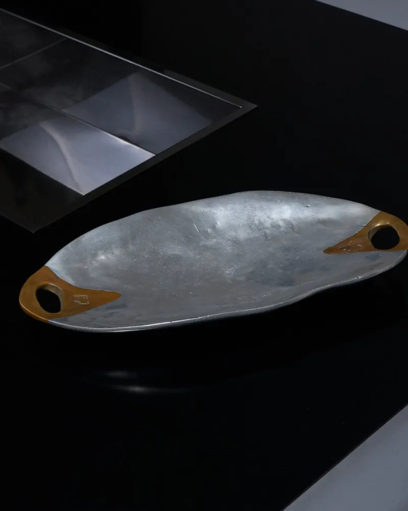 Pamono Brutalist Aluminum and Brass Tray from David Marshall, 1980s> Trays