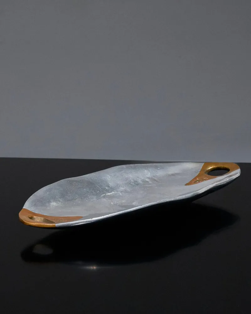 Pamono Brutalist Aluminum and Brass Tray from David Marshall, 1980s> Trays