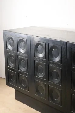 Pamono Brutalist Blackened Wood Sculptural Sideboard, 1970s><noscript><img width=