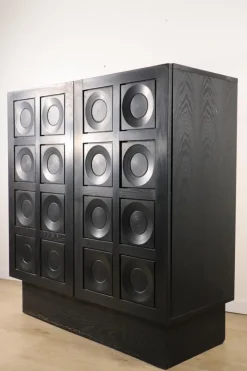 Pamono Brutalist Blackened Wood Sculptural Sideboard Cabinet, 1970s> Sideboards & Buffets