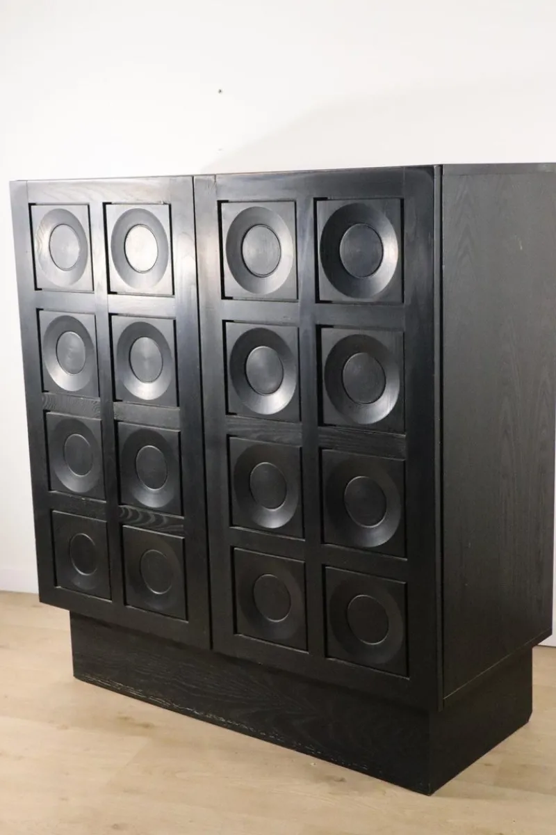 Pamono Brutalist Blackened Wood Sculptural Sideboard Cabinet, 1970s> Sideboards & Buffets