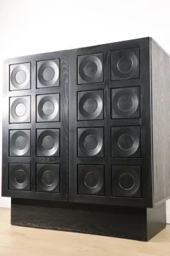Pamono Brutalist Blackened Wood Sculptural Sideboard Cabinet, 1970s><noscript><img width=