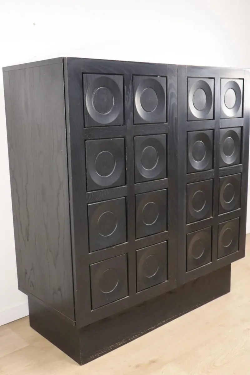Pamono Brutalist Blackened Wood Sculptural Sideboard Cabinet, 1970s> Sideboards & Buffets