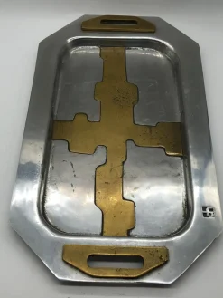 Pamono Brutalist Brass Aluminum Tray Set by David Marshall Disenos, 1980s, Set of 4><noscript><img width=