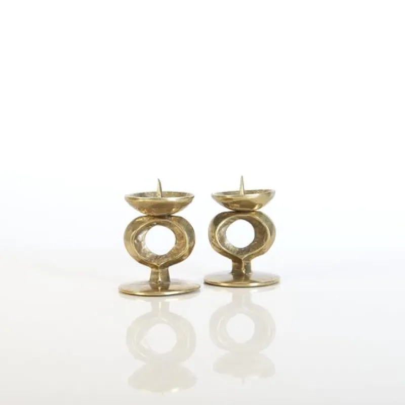 Pamono Brutalist Brass Candlesticks, Set of 2> Candleholders