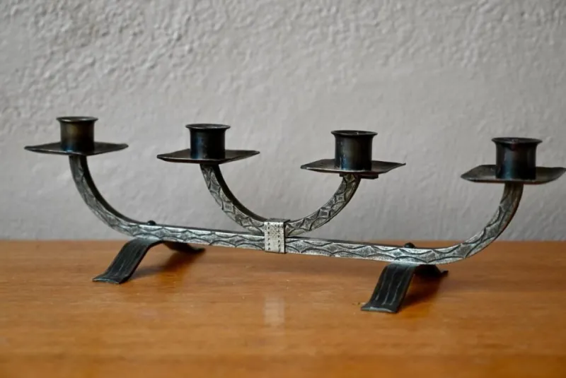 Best Pamono Brutalist Brushed Metal Candleholder, 1970s