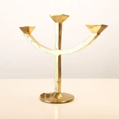 Pamono Brutalist Candleholder and Bowl in Brass, Set of 2><noscript><img width=