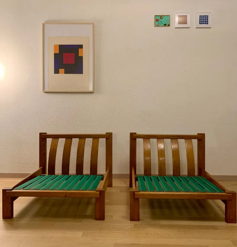 Pamono Brutalist Chairs in the style of Pierre Chapo, 1970s, Set of 2> Couches & Sofas