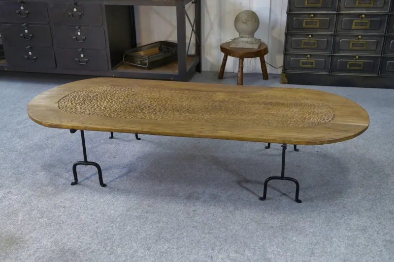 Best Pamono Brutalist Coffee Table in Oak and Wrought Iron, 1950s