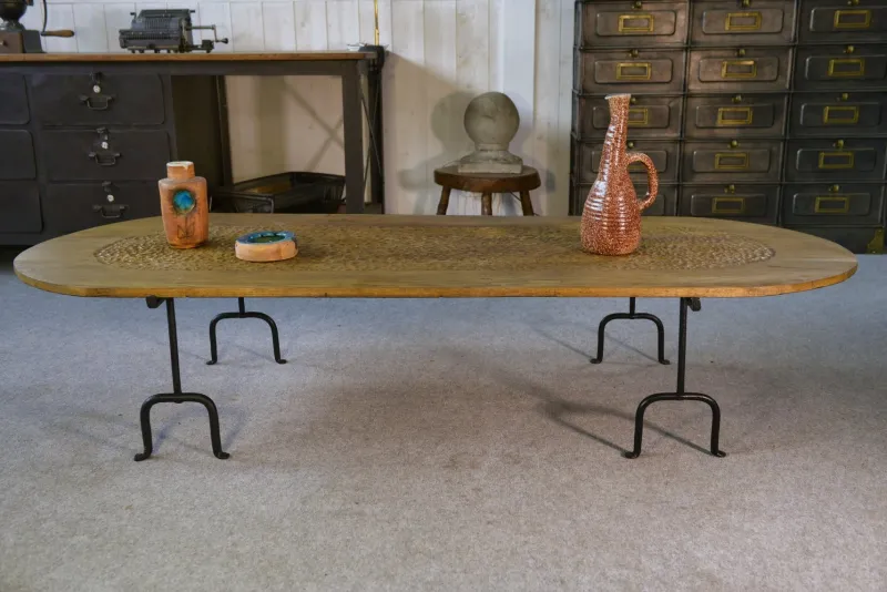 Best Pamono Brutalist Coffee Table in Oak and Wrought Iron, 1950s