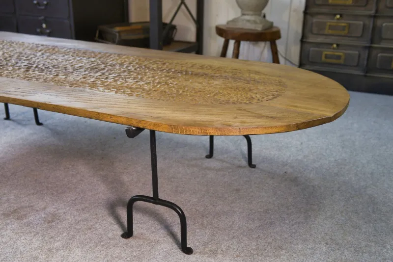 Best Pamono Brutalist Coffee Table in Oak and Wrought Iron, 1950s