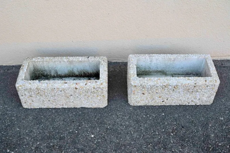 Pamono Brutalist Concrete Planters, 1960s, Set of 2> Planters And Jardiniere