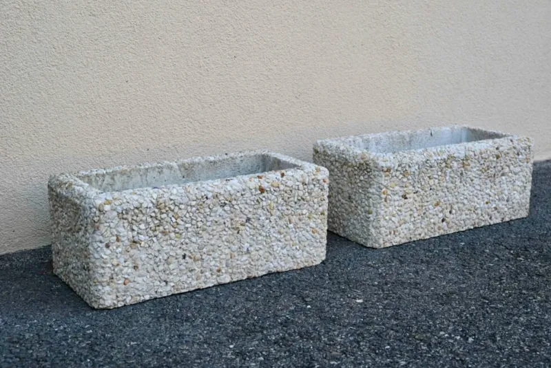 Pamono Brutalist Concrete Planters, 1960s, Set of 2> Planters And Jardiniere