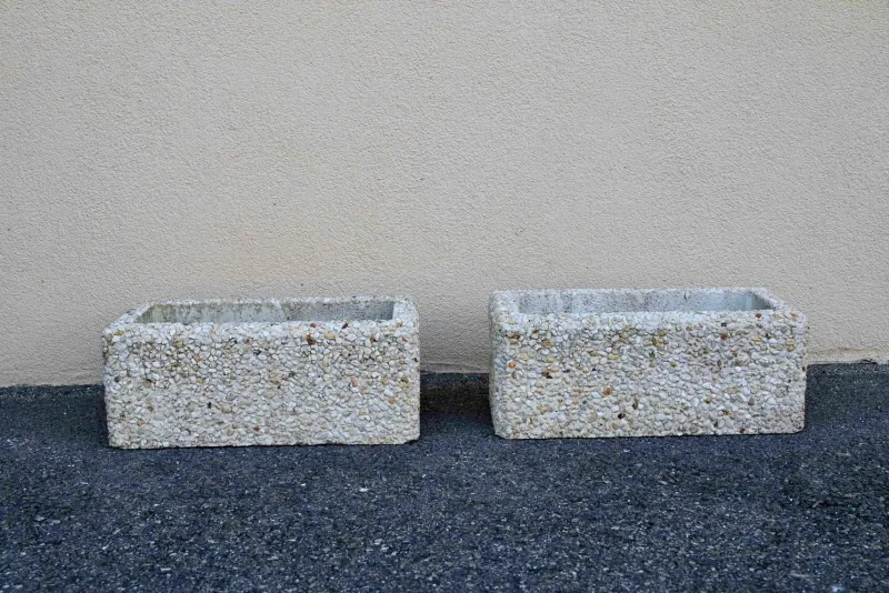 Pamono Brutalist Concrete Planters, 1960s, Set of 2> Planters And Jardiniere