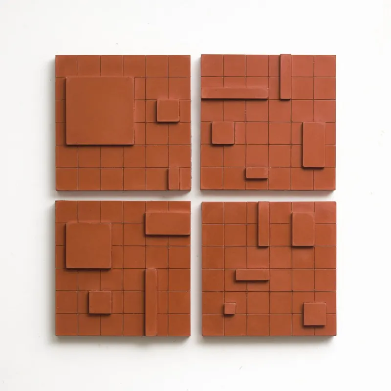 Pamono Brutalist Concrete Wall Art in Burnt Orange by Toms Factory, Set of 4> Minimalist|Mid-Century