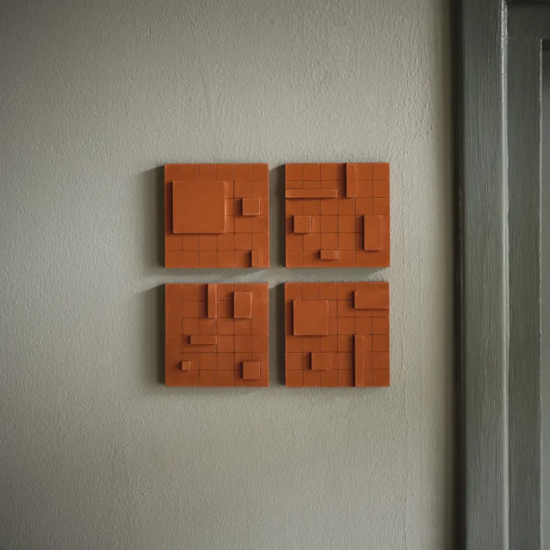 Pamono Brutalist Concrete Wall Art in Burnt Orange by Toms Factory, Set of 4> Minimalist|Mid-Century