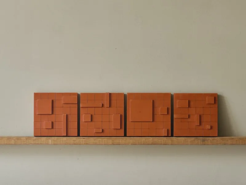 Pamono Brutalist Concrete Wall Art in Burnt Orange by Toms Factory, Set of 4> Minimalist|Mid-Century