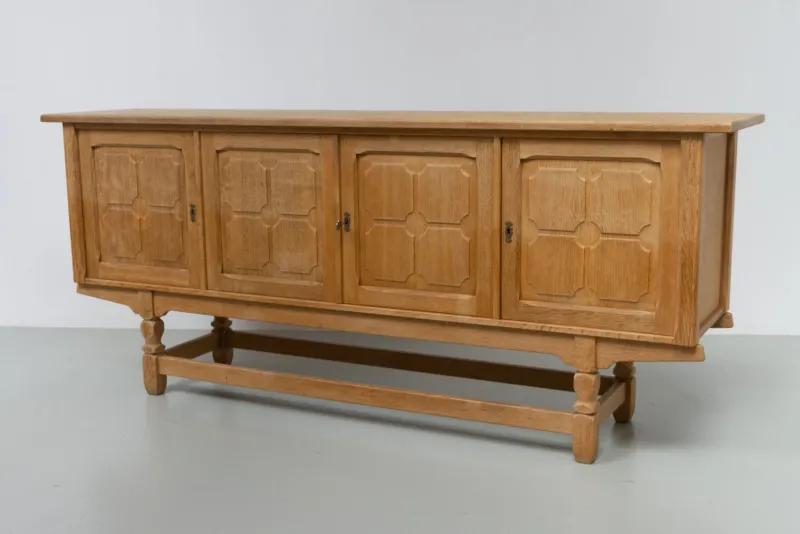 Online Pamono Brutalist Danish Low Oak Sideboard attributed to Henning Kjærnulf, 1960s