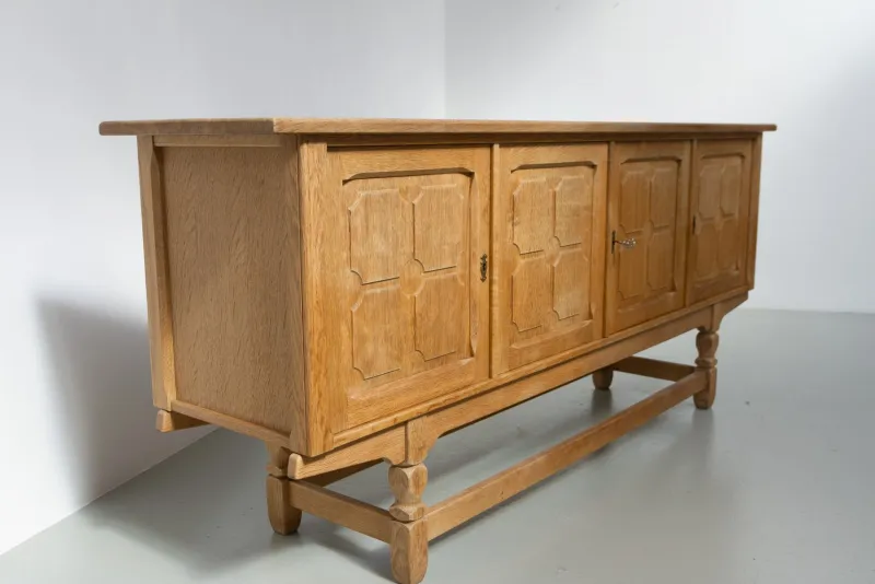 Online Pamono Brutalist Danish Low Oak Sideboard attributed to Henning Kjærnulf, 1960s