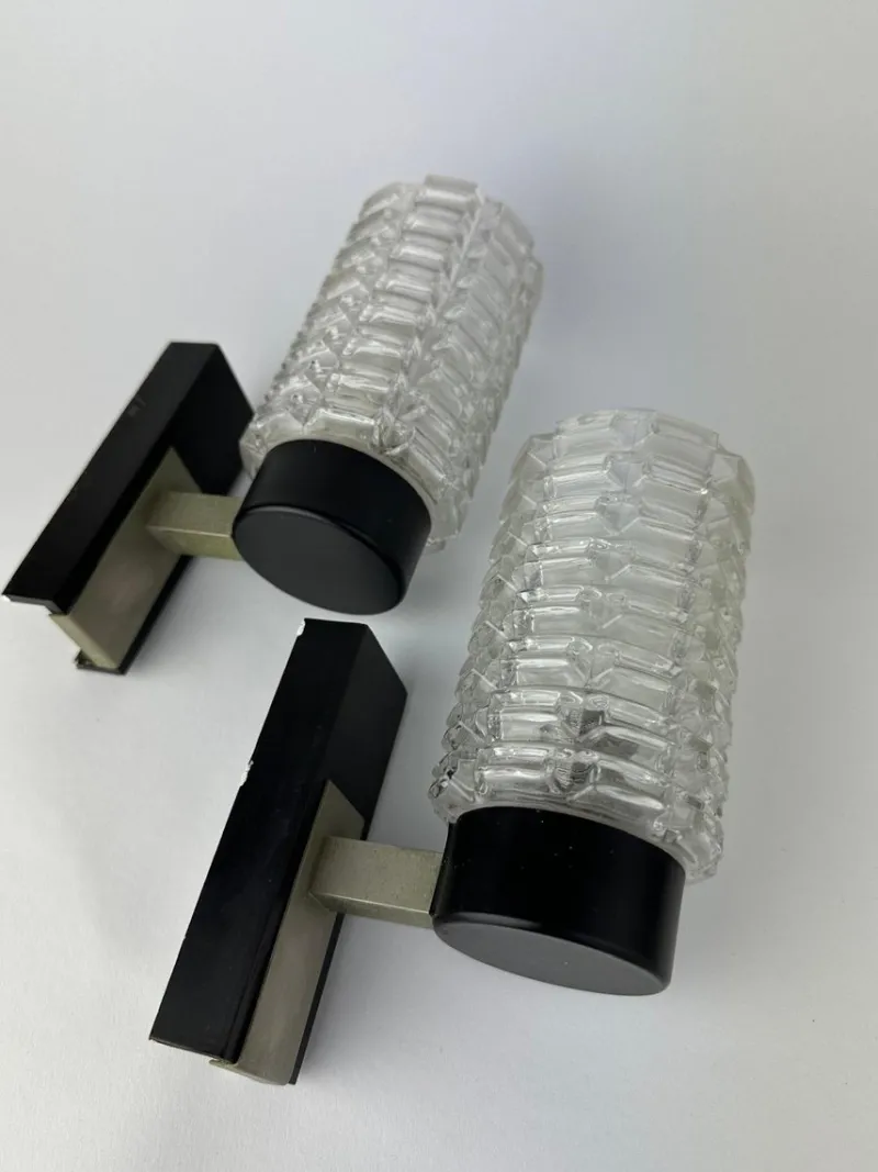 Pamono Brutalist Ice Glass Wall Lamps, 1970s, Set of 2> Wall Lights & Sconces