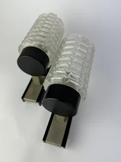 Pamono Brutalist Ice Glass Wall Lamps, 1970s, Set of 2> Wall Lights & Sconces