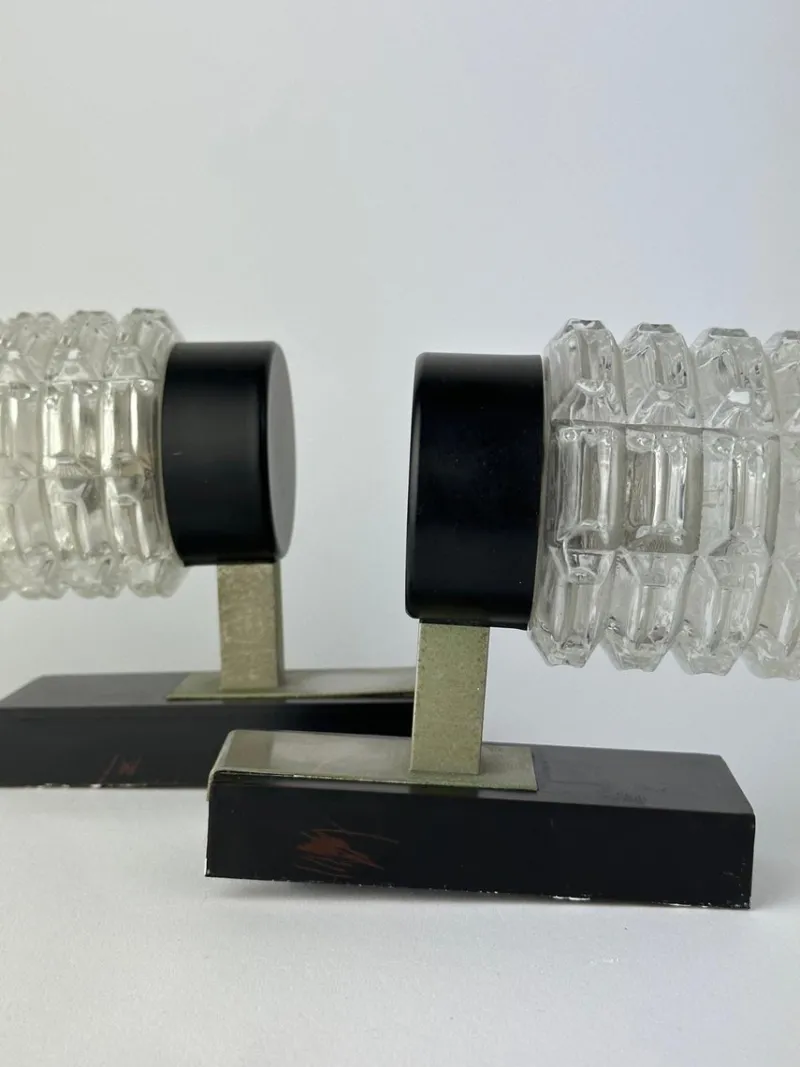 Pamono Brutalist Ice Glass Wall Lamps, 1970s, Set of 2> Wall Lights & Sconces