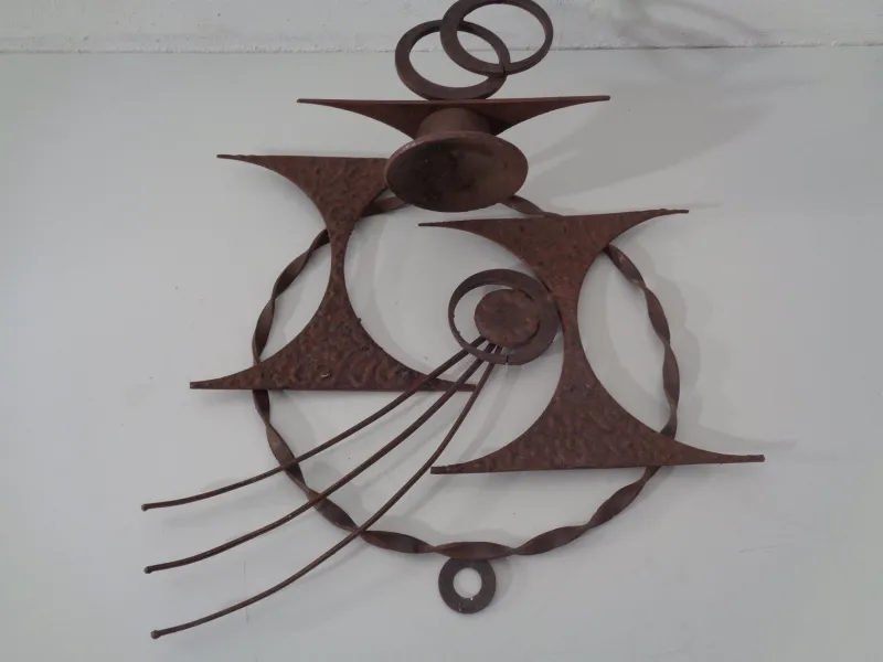 Pamono Brutalist Iron Candleholders by Henrik Horst, Denmark, 1960s, Set of 2> Candleholders