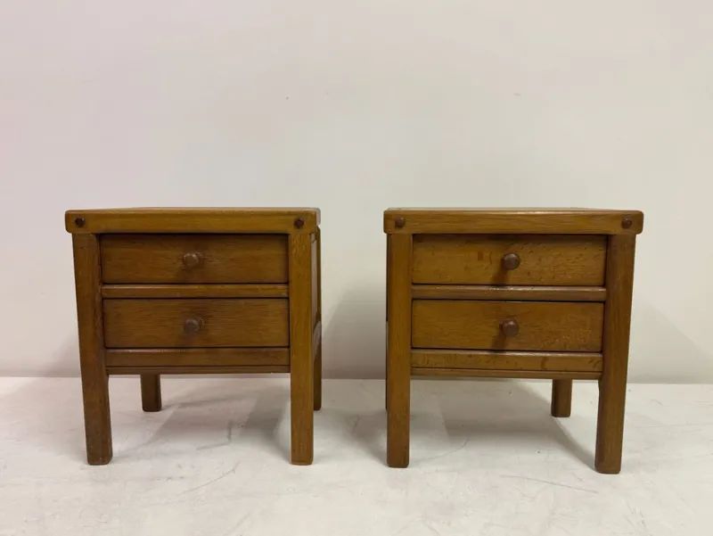Pamono Brutalist Oak Bedside Tables, 1960s, Set of 2> Nightstands