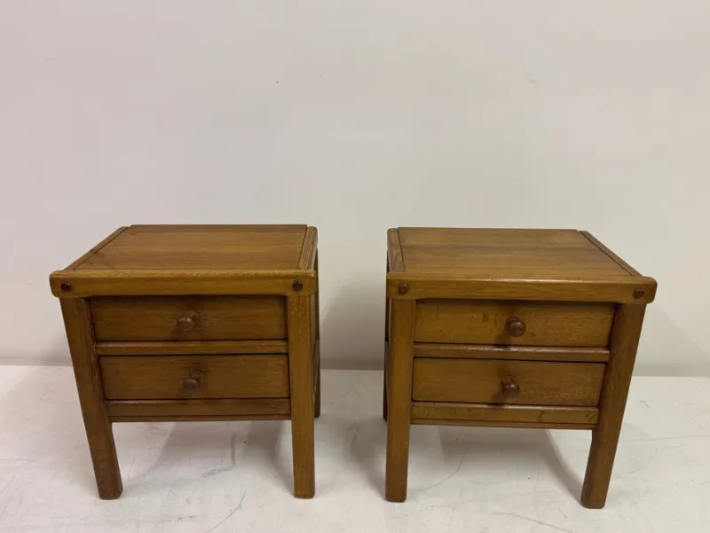 Pamono Brutalist Oak Bedside Tables, 1960s, Set of 2> Nightstands