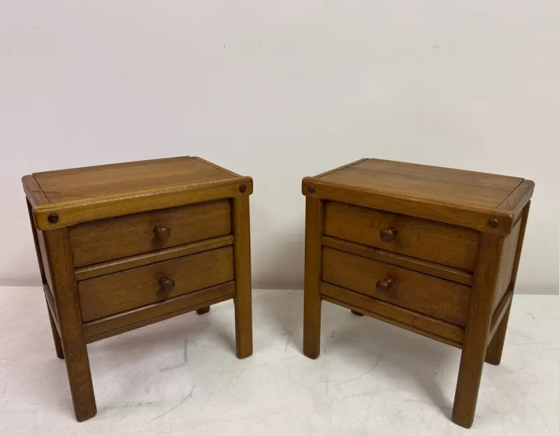 Pamono Brutalist Oak Bedside Tables, 1960s, Set of 2> Nightstands